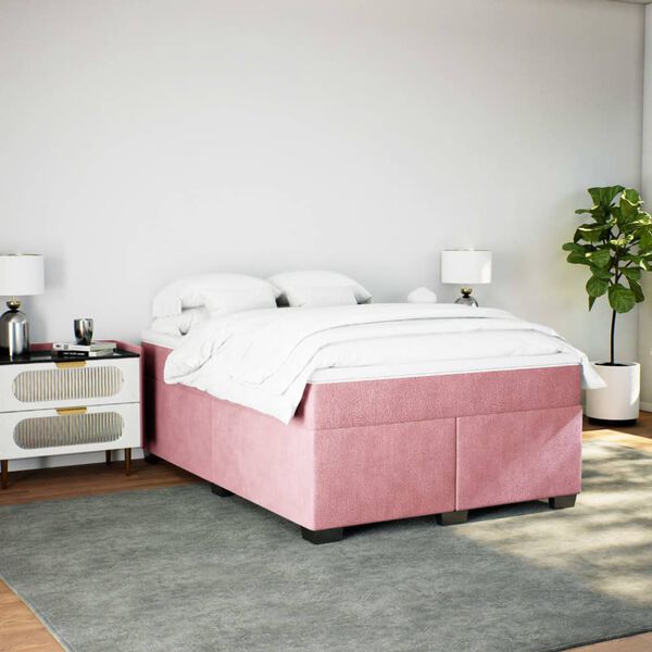 vidaXL Box Spring Bed with Mattress Pink 140x200 cm Velvet