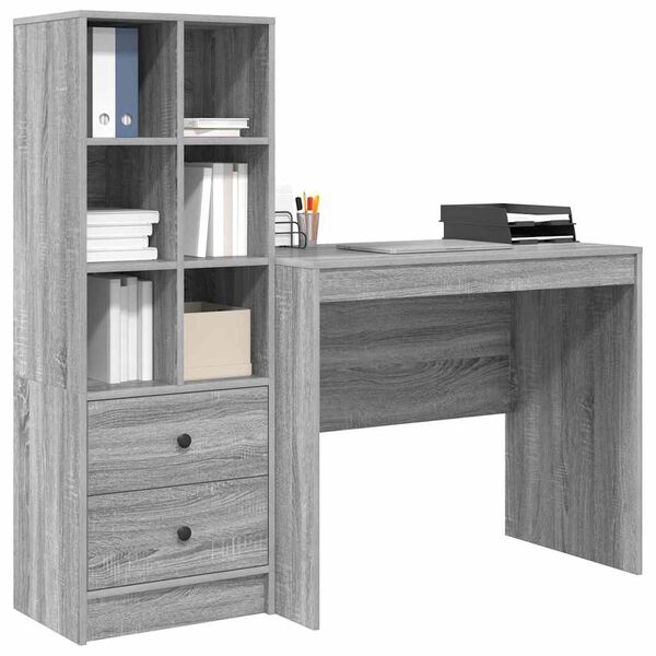 vidaXL Desk with Drawer 2 pcs Grey Sonoma