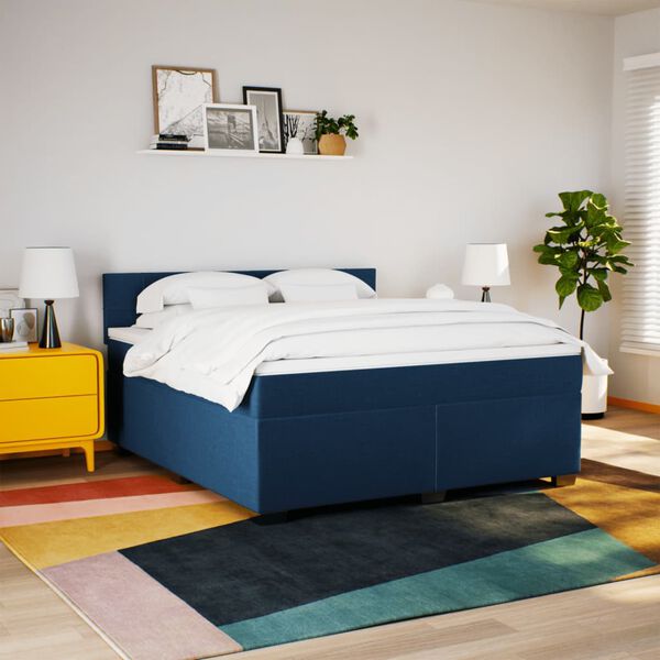 vidaXL Box Spring Bed with Mattress Blue 180x200 cm Fabric