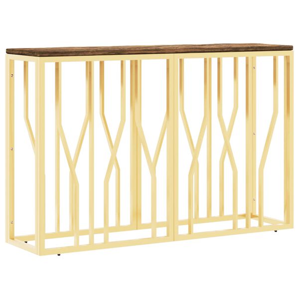 vidaXL Console Table Gold Stainless Steel and Solid Wood Reclaimed