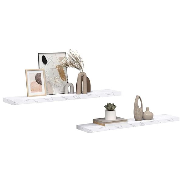 vidaXL Wall Shelf 2 pcs White Marble 120 x 23.5 x 4 cm Engineered Wood