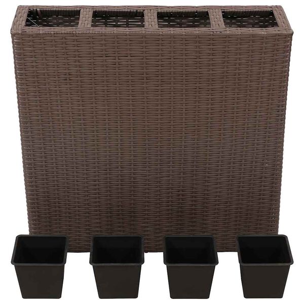 vidaXL Garden Raised Bed with 4 Pots Poly Rattan Brown