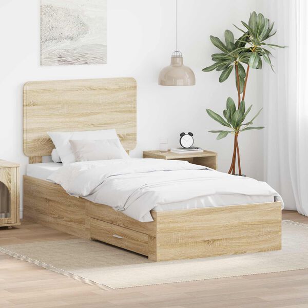 vidaXL Bed Frame with Headboard Sonoma Oak 90 x 190 cm Engineered Wood