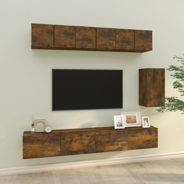 vidaXL 6 Piece TV Cabinet Set Smoked Oak Engineered Wood