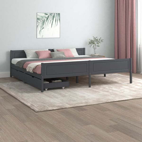 vidaXL Bed Frame without Mattress Dark Grey Solid Wood Pine 200x200 cm (322130+321990)