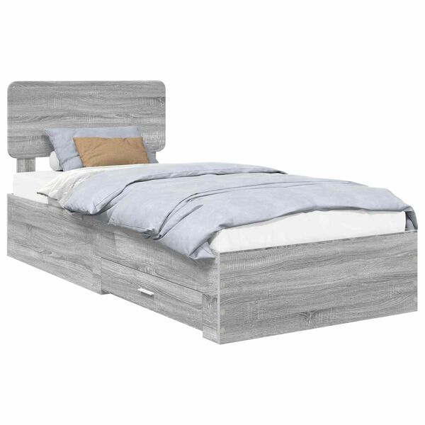 vidaXL Bed Frame with Drawer Grey Sonoma 75 x 190 cm Engineered Wood