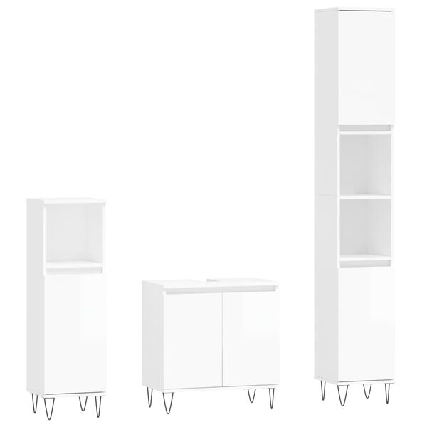 vidaXL 3 Piece Bathroom Cabinet Set High Gloss White Engineered Wood