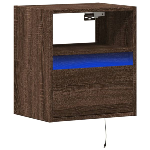 vidaXL TV Wall Cabinet with LED Lights Brown Oak 41x31x45 cm