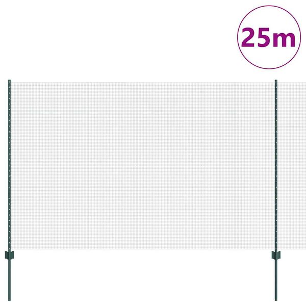 vidaXL Fence with Post Green 1.5 x 25 m Steel