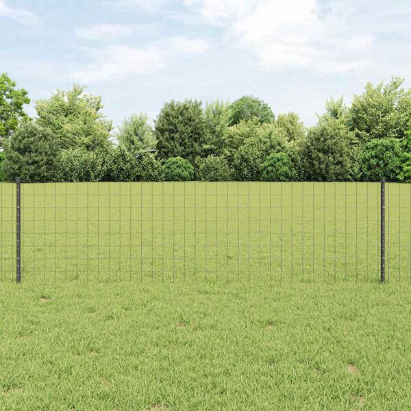 vidaXL Fence with Post Grey 0.6 x 50 m Steel and PVC