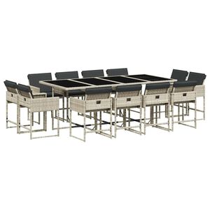 vidaXL 13 Piece Garden Dining Set with Cushions Light Grey Poly Rattan