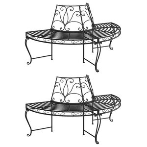 vidaXL Half Round Tree Bench 2 pcs &Oslash;160 cm Black Steel