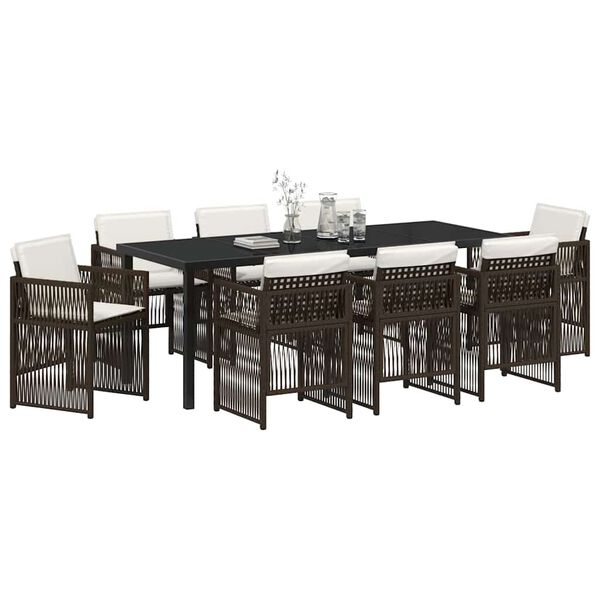 vidaXL Garden Dining Set 9 pcs Brown Powder-Coated Steel