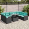 vidaXL 10 Piece Garden Sofa Set with Cushions Black Poly Rattan Acacia