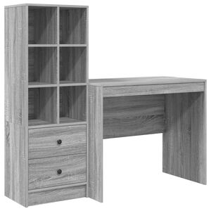 vidaXL Desk with Drawer with Shelf with Storage 2 pcs Grey Sonoma