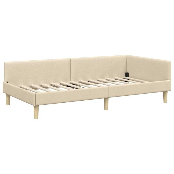 vidaXL Corner Bed Frame with Headboard Cream 90 x 190 cm Fabric