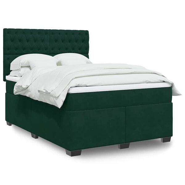 vidaXL Box Spring Bed with Mattress Dark Green 140x190 cm Velvet