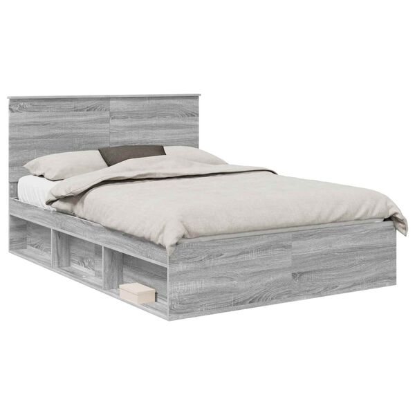 vidaXL Bed Frame Grey Sonoma 135 x 190 cm Solid Pine Wood