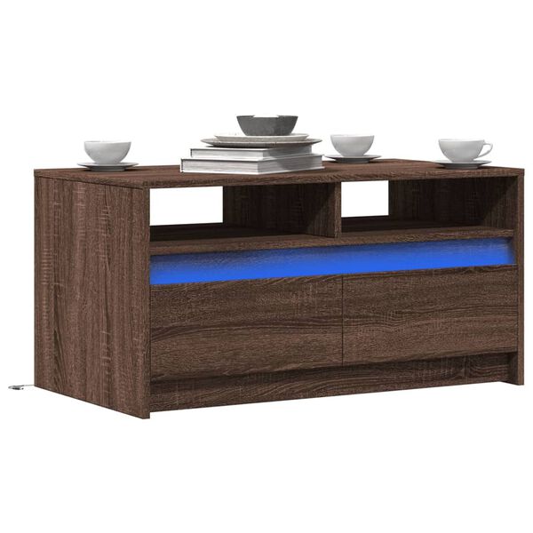 vidaXL Coffee Table with LED Lights Brown Oak Engineered Wood