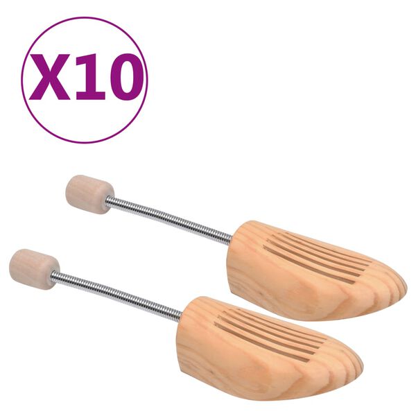 vidaXL Shoe Trees 10 Pairs Size 46-48 Solid Pine Wood