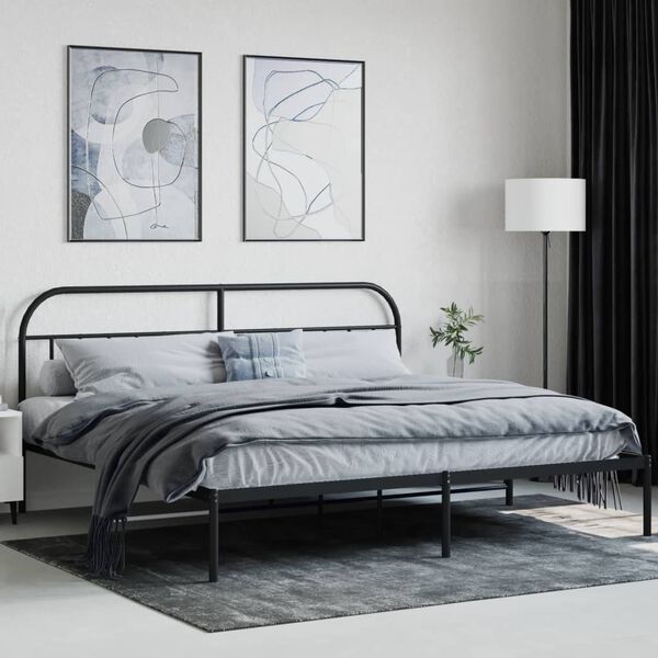 vidaXL Metal Bed Frame without Mattress with Headboard Black 200x200cm