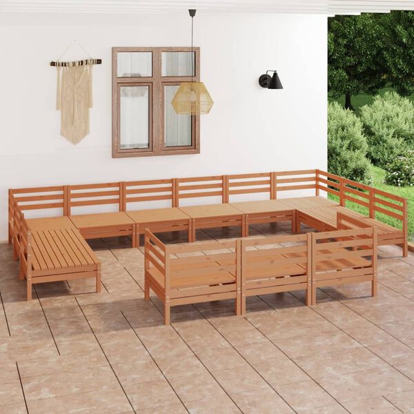 vidaXL 13 Piece Garden Lounge Set Honey Brown Solid Wood Pine