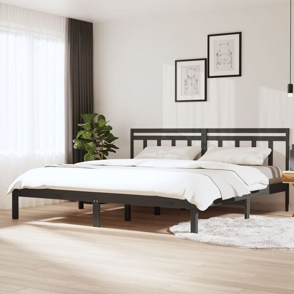 vidaXL Bed Frame without Mattress Grey Solid Wood 200x200 cm (810039+814116)