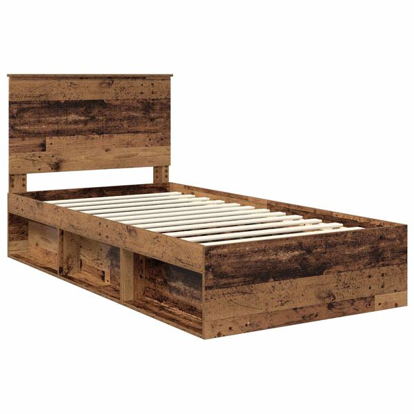 vidaXL Bed Frame with Headboard Old Wood 100 x 200 cm Solid Pine Wood