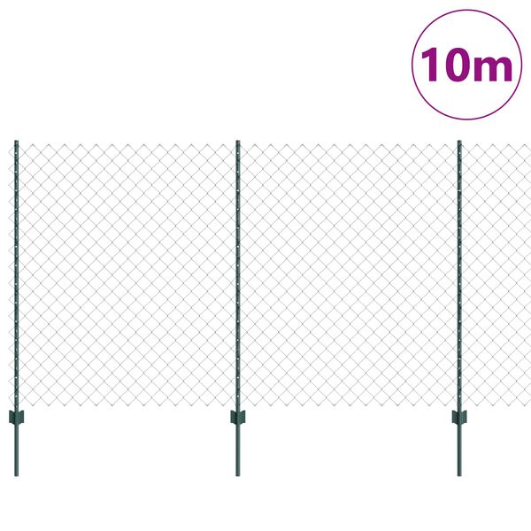 vidaXL Fence with Post Green 1.4 x 10 m Steel and PVC