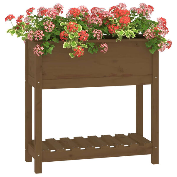 vidaXL Planter with Shelf Honey Brown 82.5x34.5x81 cm Solid Wood Pine