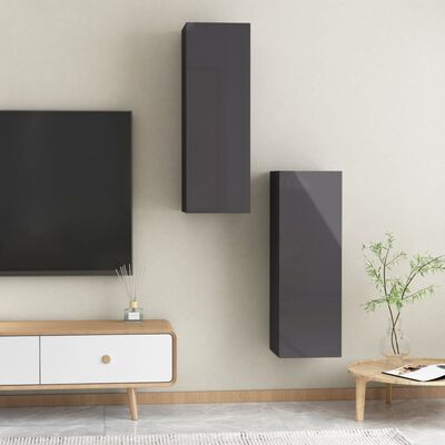 vidaXL TV Cabinets 2 pcs High Gloss Grey 30.5x30x90 cm Engineered Wood