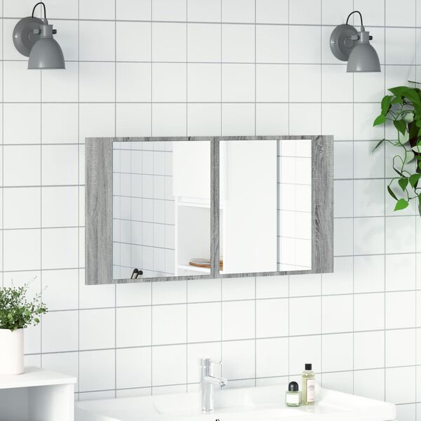 vidaXL LED Bathroom Mirror Cabinet Grey Sonoma 90x12x45 cm Acrylic