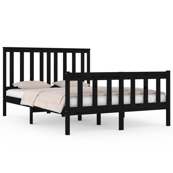 vidaXL Bed Frame without Mattress Black Solid Wood Double