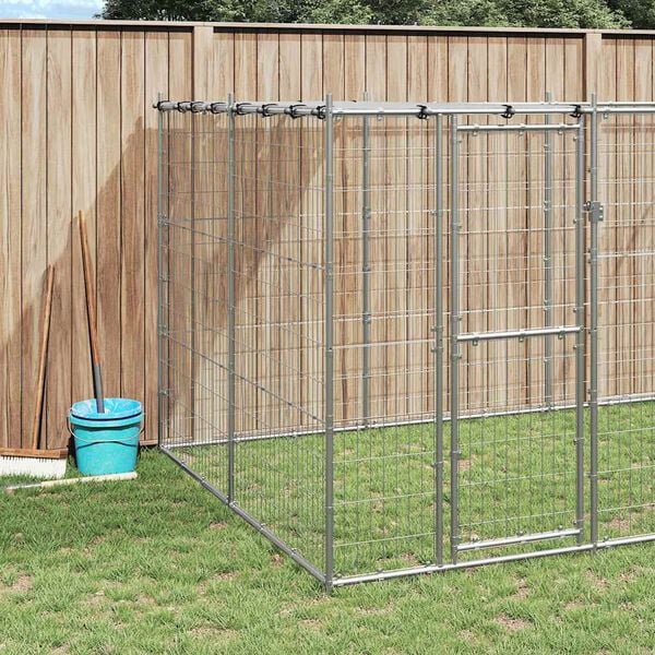 vidaXL Outdoor Dog Kennel Galvanised Steel with Roof 26.62 m&sup2;