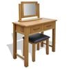 vidaXL Dressing Table with Stool Solid Oak Wood