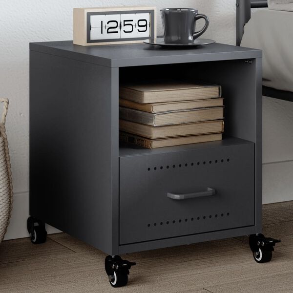 vidaXL Bedside Cabinet Anthracite 36x39x43.5 cm Steel