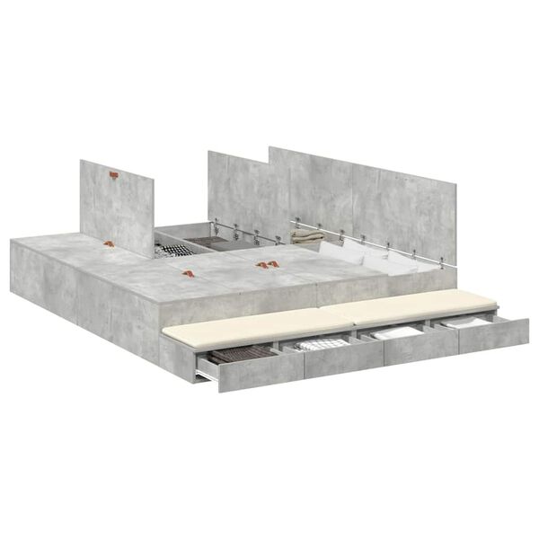 vidaXL Storage Bed Frame Concrete Grey 180 cm Engineered Wood