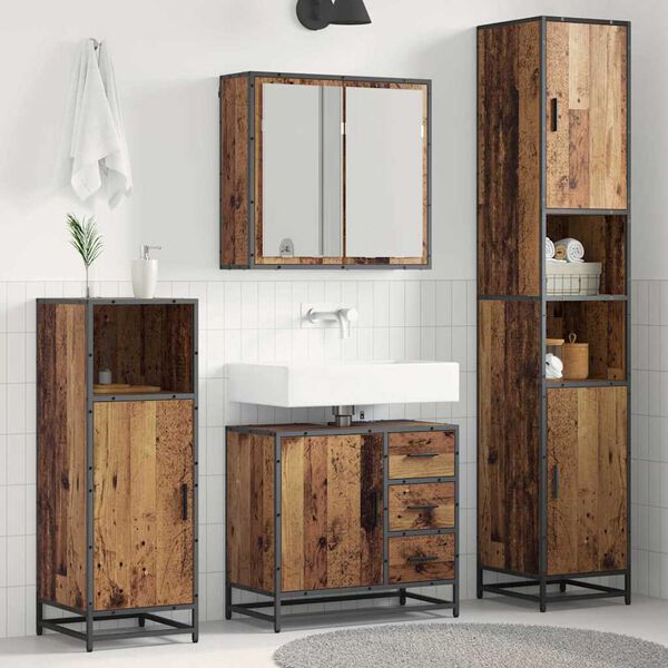vidaXL Bathroom Furniture Set with Door 3 pcs Old wood 65 x 33 x 60 cm