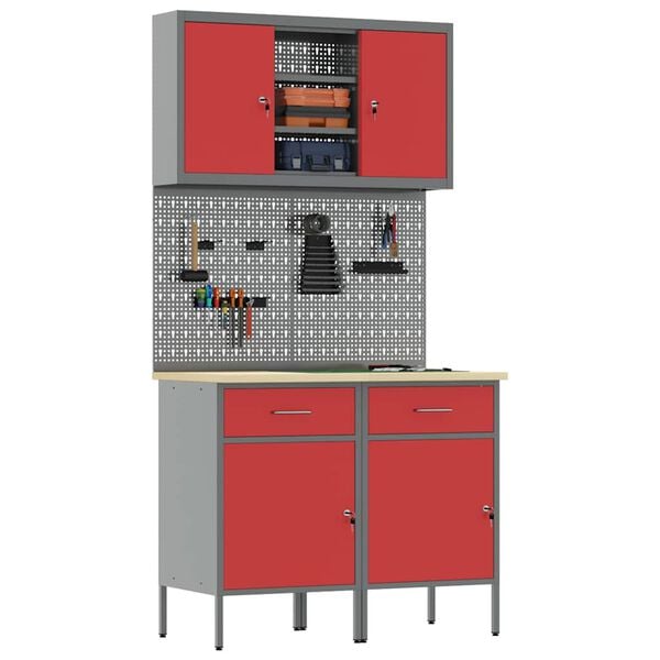 vidaXL Work Cabinet Set with Drawer with Shelf with Storage 6 pcs Red