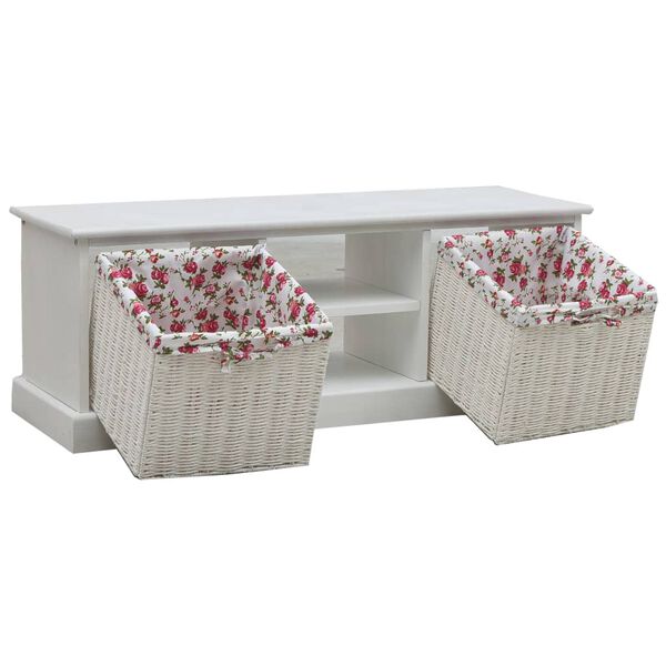 vidaXL TV Cabinet with Two Baskets White Wood