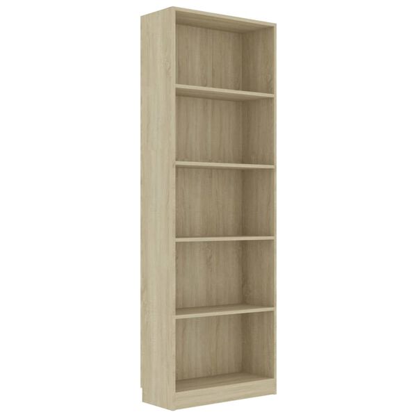 vidaXL 5-Tier Book Cabinet Sonoma Oak 60x24x175 cm Engineered Wood