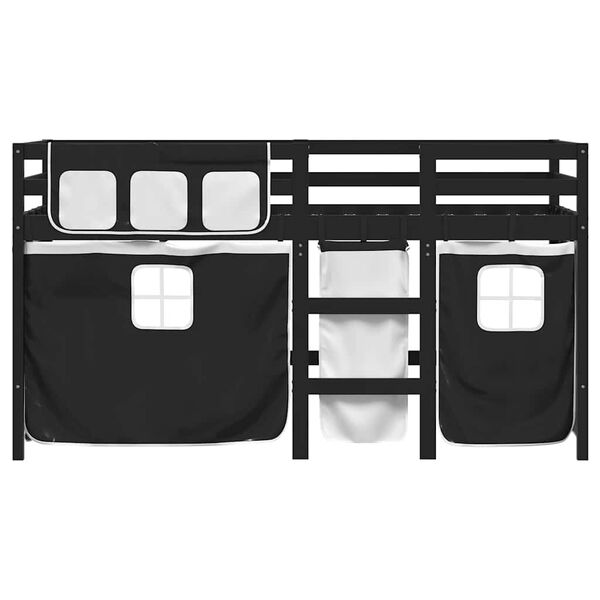vidaXL Kids' Loft Bed with Curtains without Mattress White&Black 90x190 cm Single