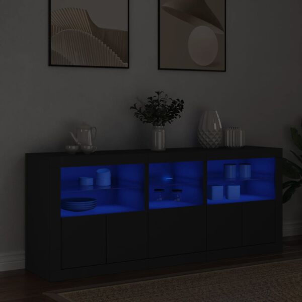 vidaXL Sideboard with LED Lights Black 162x37x67 cm