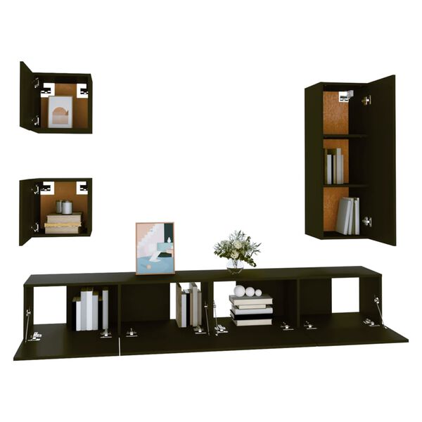 vidaXL 5 Piece TV Cabinet Set Black Engineered Wood