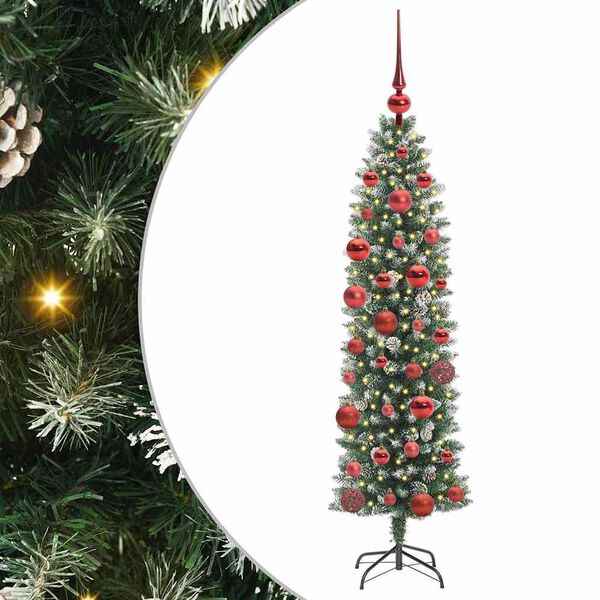 vidaXL Artificial Slim Christmas Tree Green and white 150 cm
