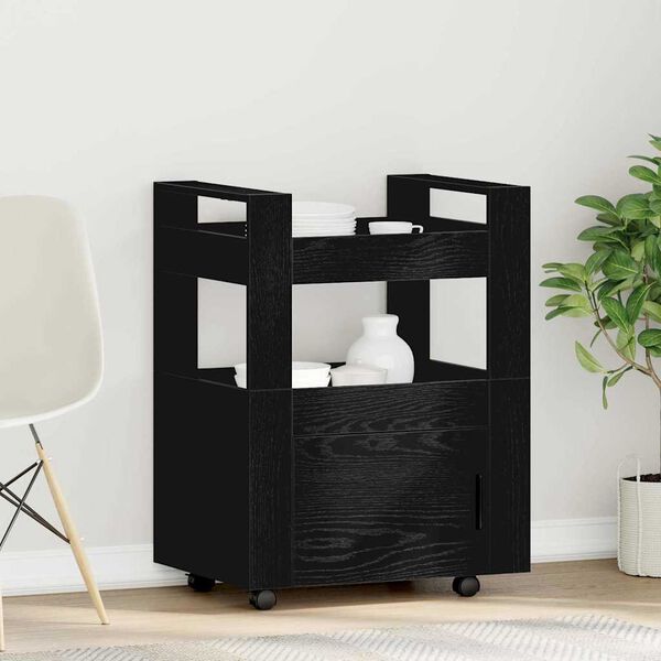 vidaXL Kitchen Trolley Black oak 60 x 45 x 80 cm Engineered wood