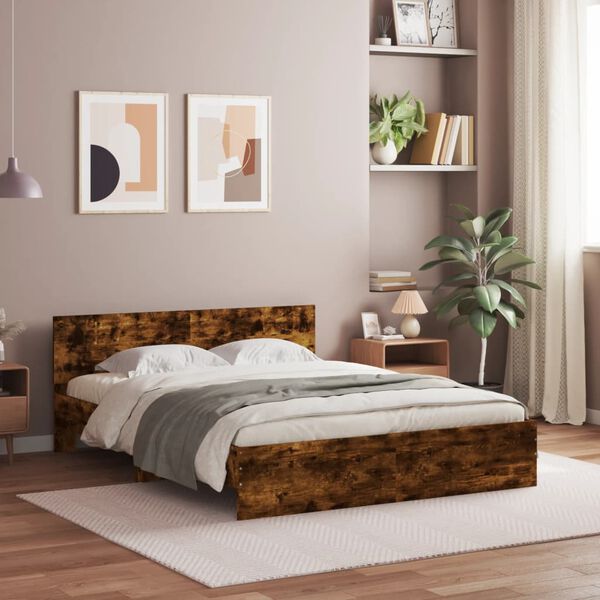 vidaXL Bed Frame without Mattress Smoked Oak 140x190 cm