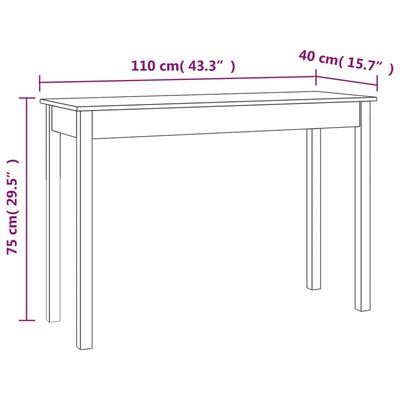 vidaXL Console Table White 110x40x75 cm Solid Wood Pine