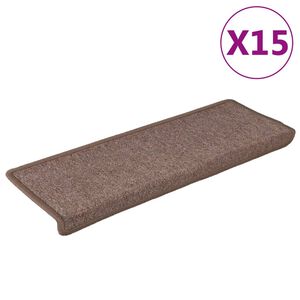 vidaXL Stair Mats 15 pcs 65x21x4 cm Brown Rectangular Edge