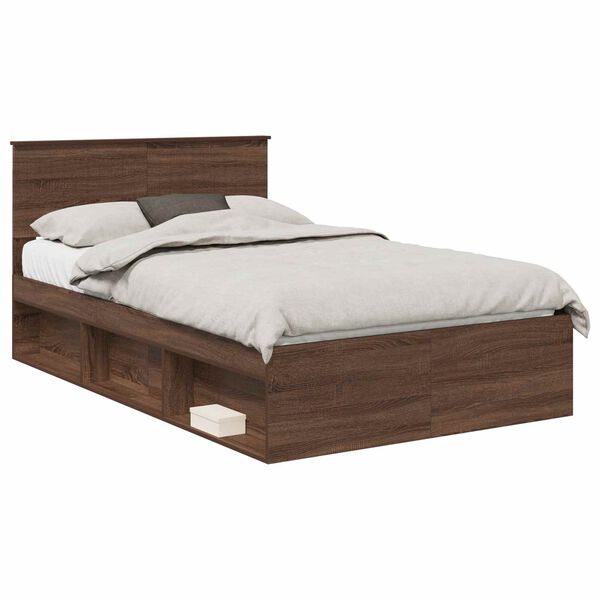 vidaXL Bed Frame with Headboard Brown Oak 120 x 190 cm Solid Pine Wood